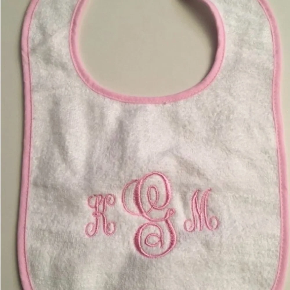 New! Custom Embroidered Pink and White Baby Bib made to order